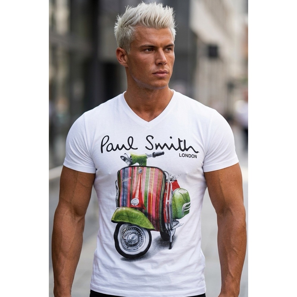 New Paul Smith Men's Size XXL White Cotton Vespa T Shirt Rare